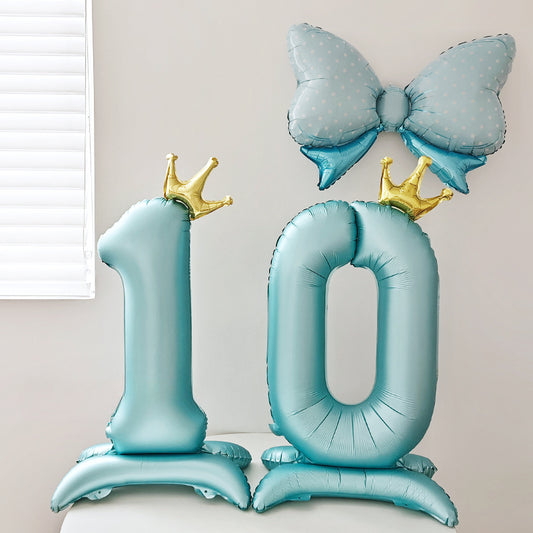 40 Inch Blue Standing Number Balloons with Crown