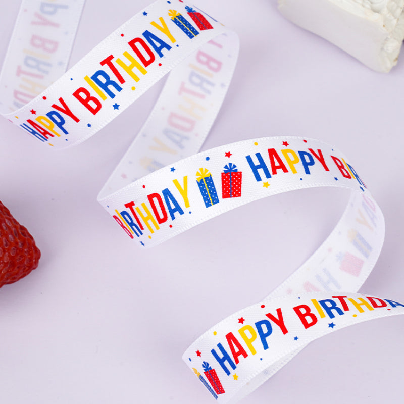 Happy Birthday Satin Ribbon (16mmx10Yd)