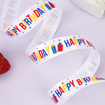 Happy Birthday Satin Ribbon (16mmx10Yd)