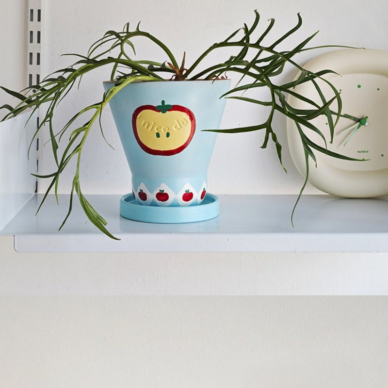 Pastel Blue Apple Motif Ceramic Planter