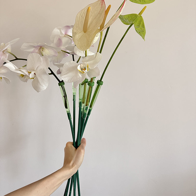10 tubes à fleurs allongés avec tiges de fixation