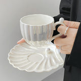 Load image into Gallery viewer, Pearl Shell Ceramic Coffee Mug and Saucer Set