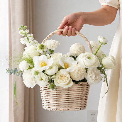 Oval Faux Wicker Flower Basket Set of 2