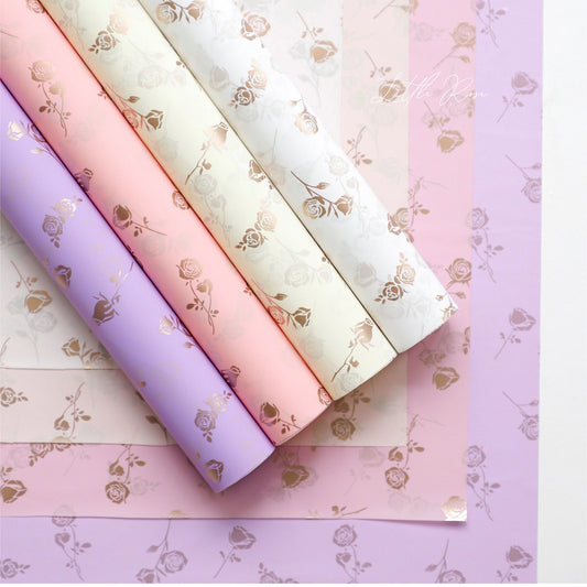 20 feuilles de papier d'emballage floral doré rose imperméable (45x56 cm)