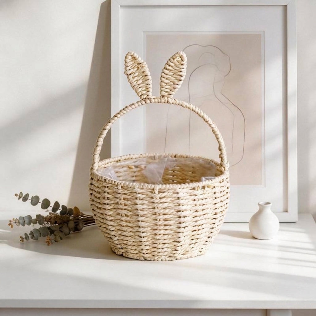 Handcrafted Bunny Ears Wicker Flower Basket