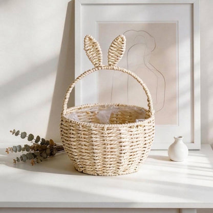 Handcrafted Bunny Ears Wicker Flower Basket