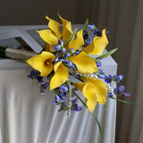 Load image into Gallery viewer, Yellow Calla Lily Violet Bridesmaid Bouquet