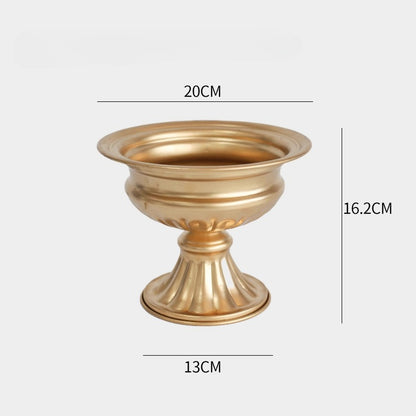 Jardinière urne en métal vintage, vase trompette