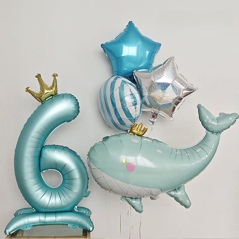 40 Inch Blue Standing Number Balloons with Crown