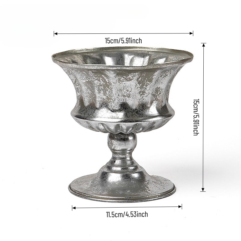 Vase trompette jardinière en métal argenté antique