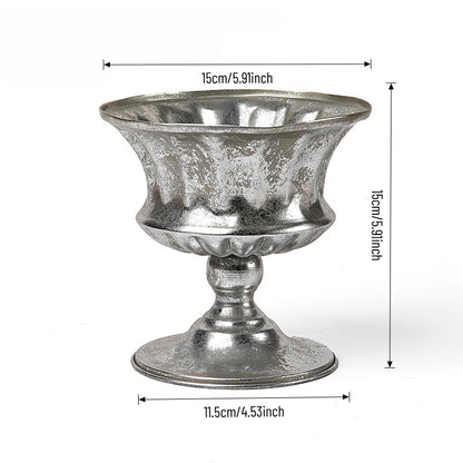 Vase trompette jardinière en métal argenté antique