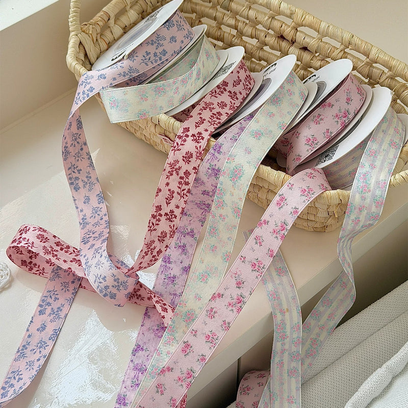 Double-Sided Floral Print Florist Ribbon (2.5cmx10Yd)
