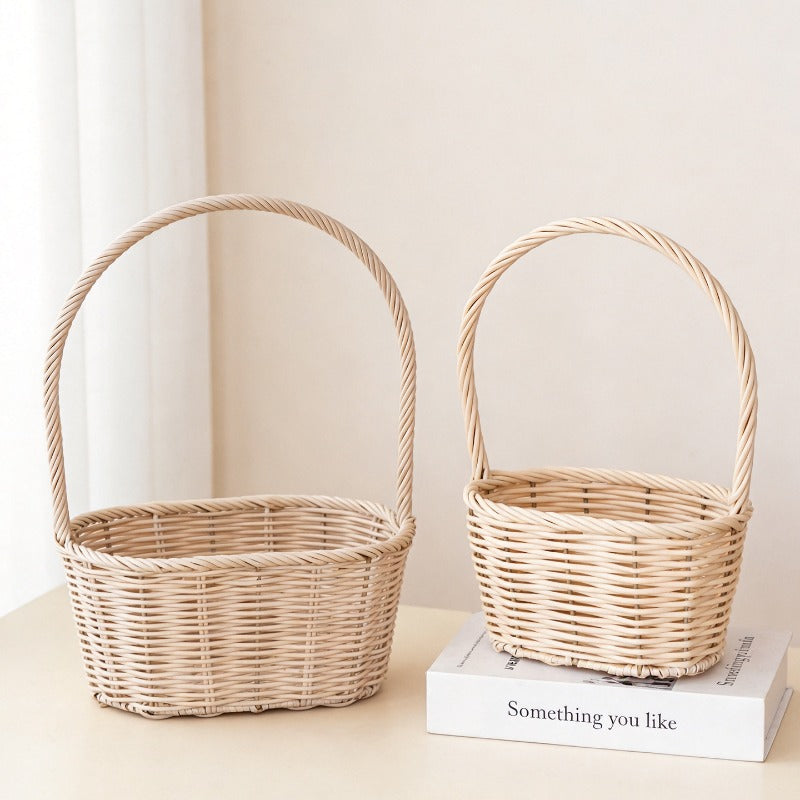 Oval Faux Wicker Flower Basket Set of 2