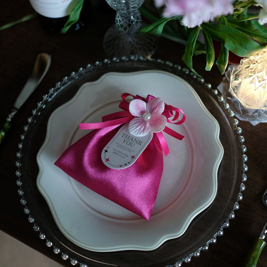 Hot Pink Silk Fabric Party Favor Bag Pack 10