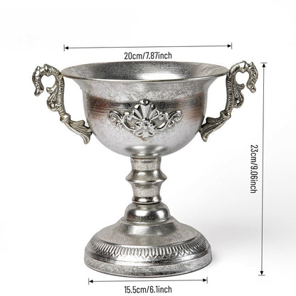 Vase trompette jardinière en métal argenté antique