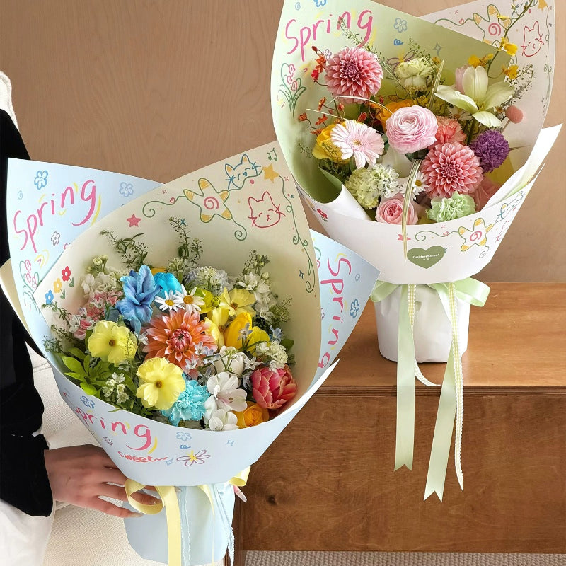 Hand-Drawn Spring Floral Wrap Paper Pack 20 (17" x 22")