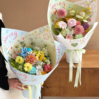 Hand-Drawn Spring Floral Wrap Paper Pack 20 (17" x 22")