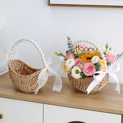 Crescent Wicker Basket with Pearl Handle