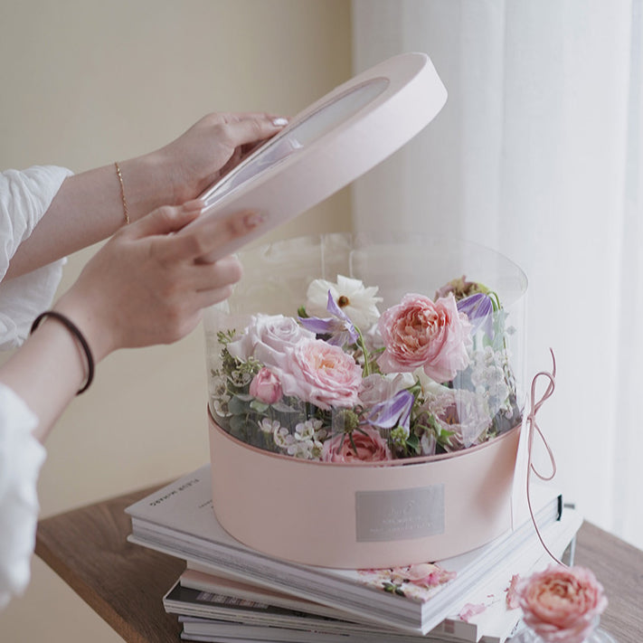 Round Floral Gift Box with Transparent Window