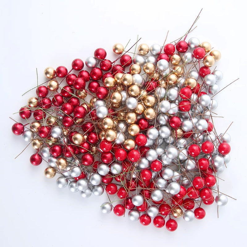 50pcs Artificial Mini Holly Berries on Wire
