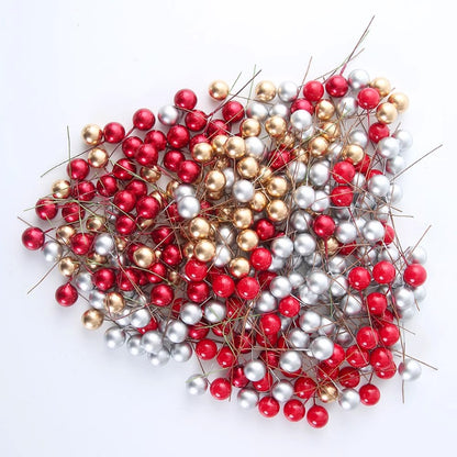 50pcs Artificial Mini Holly Berries on Wire