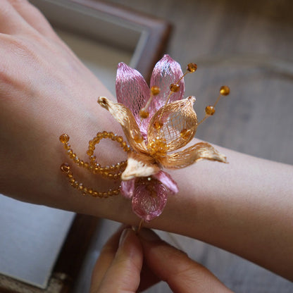 Rose Gold Woven Wire Wrist Corsage Boutonniere Set