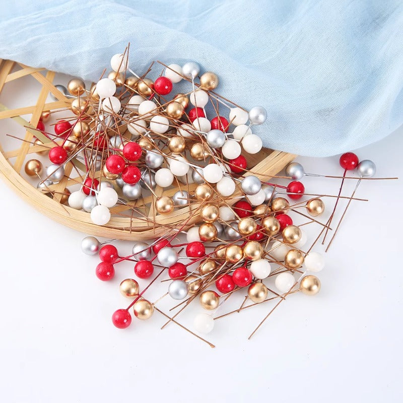 50pcs Artificial Mini Holly Berries on Wire