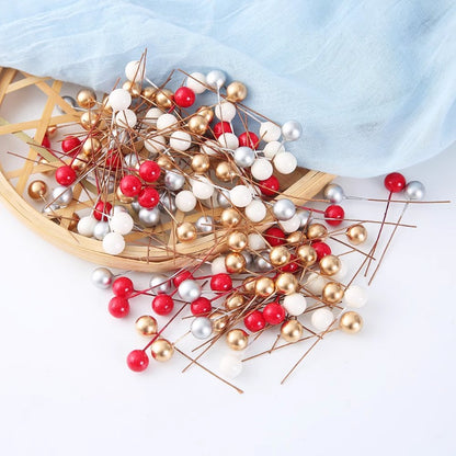 50pcs Artificial Mini Holly Berries on Wire