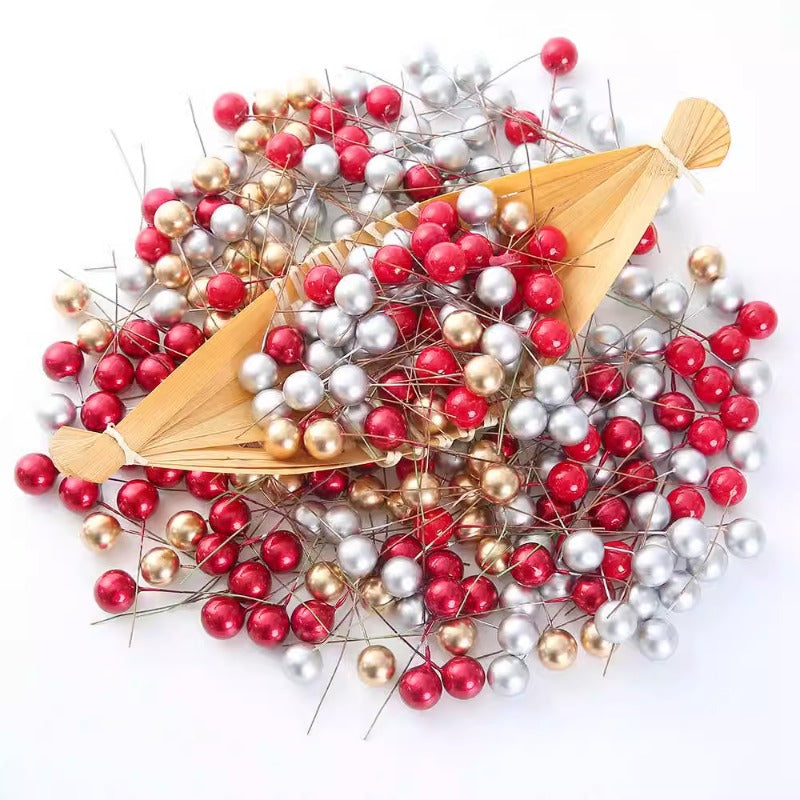50pcs Artificial Mini Holly Berries on Wire