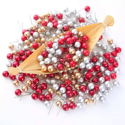 50pcs Artificial Mini Holly Berries on Wire