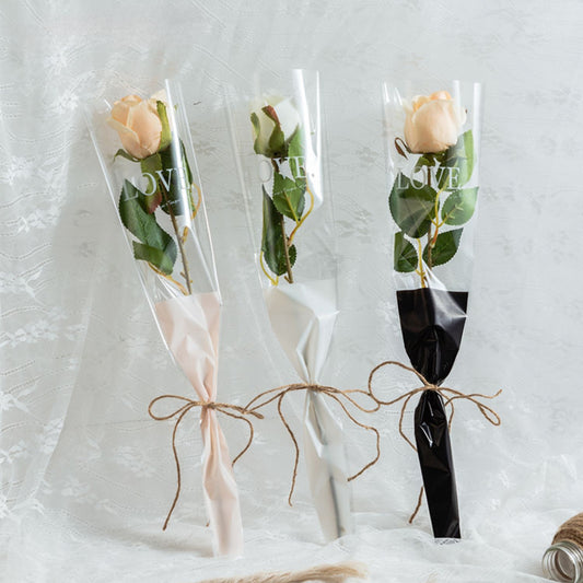 'LOVE' Print Single Rose Flower Sleeves Pack 100