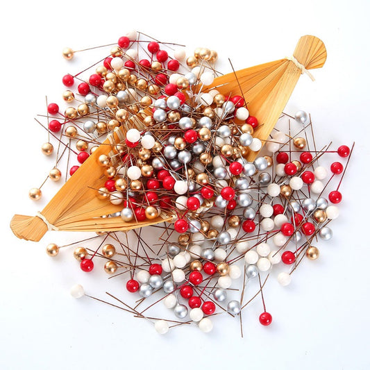 50pcs Artificial Mini Holly Berries on Wire