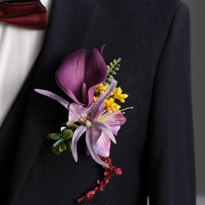 Deep Purple Calla Lily Corsage Boutonniere Set
