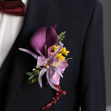 Load image into Gallery viewer, Deep Purple Calla Lily Corsage Boutonniere Set