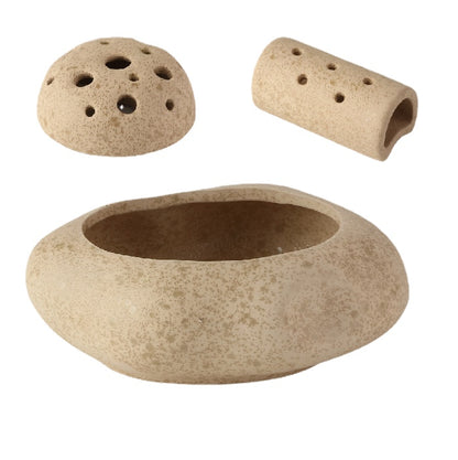 Ceramic Ikebana Bowl Vase with Dual Flower Frogs
