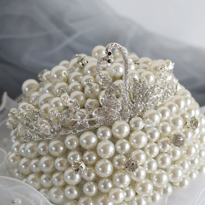 Luxury Pearl Wedding Bouquet with Swan Tiara