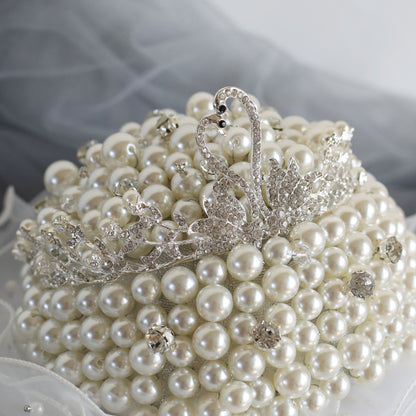 Luxury Pearl Wedding Bouquet with Swan Tiara