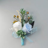 Load image into Gallery viewer, Light Blue Preserved Rose Boutonniere Wrist Corsage