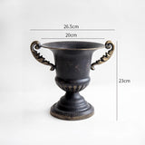 Load image into Gallery viewer, Antique Black Metal Urn Planter Compote Vase