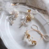 Load image into Gallery viewer, Gold Flower Ivory Lace Boutonniere Wrist Corsage Set