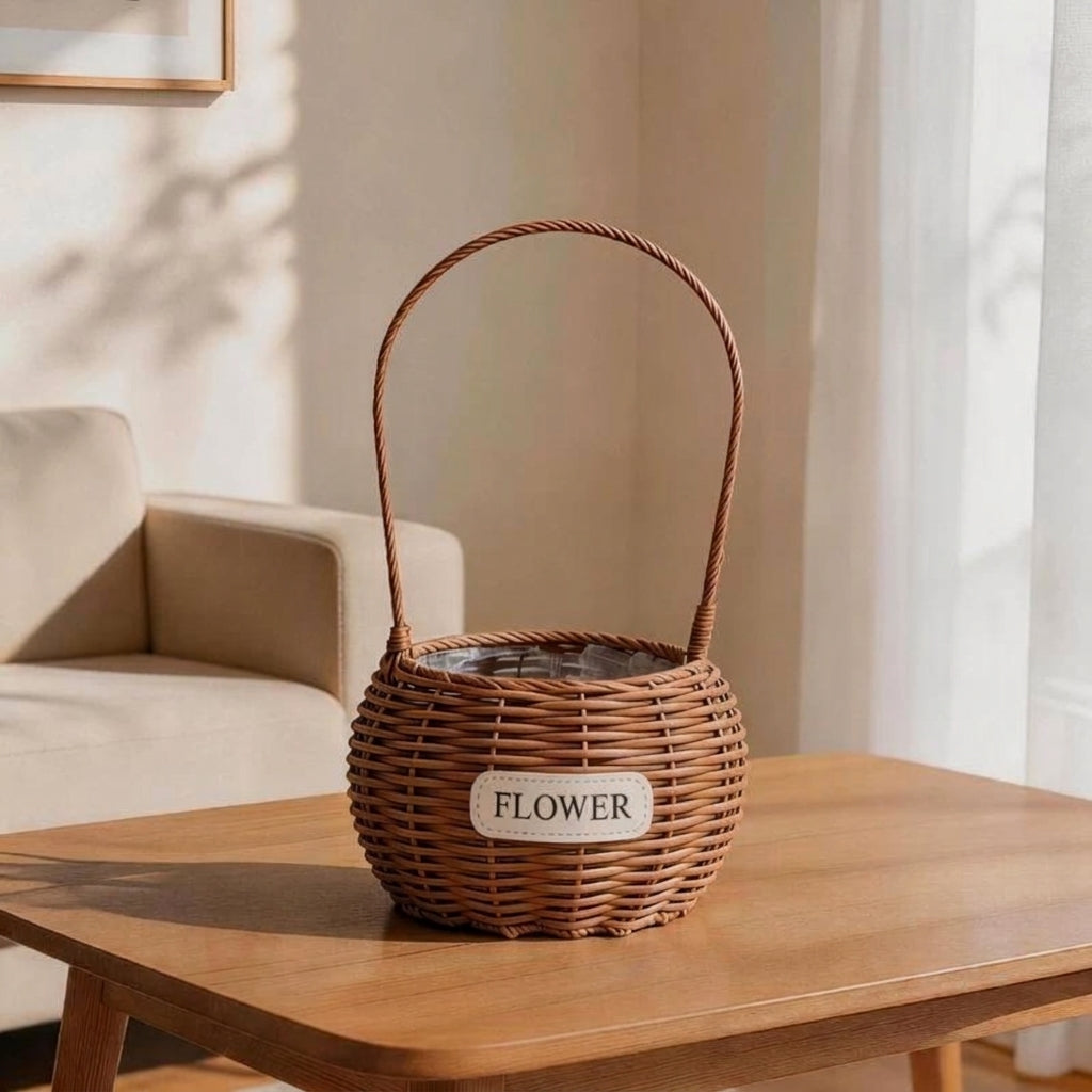Round Spherical Faux Wicker Flower Basket