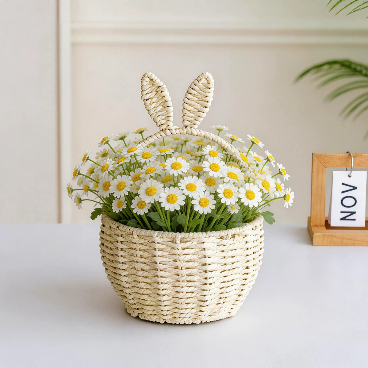 Handcrafted Bunny Ears Wicker Flower Basket