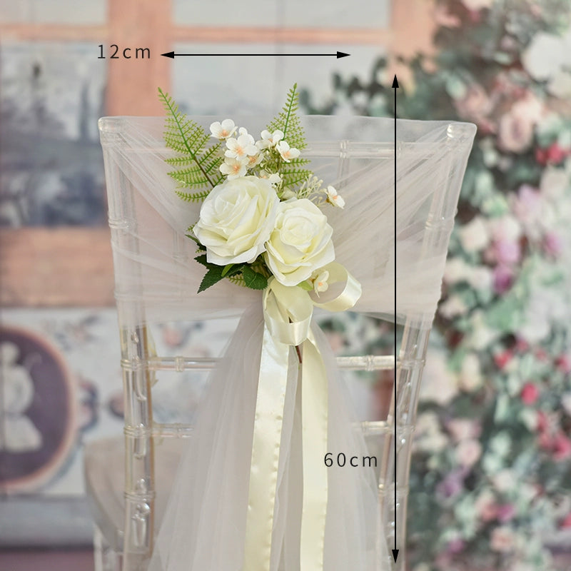 Wedding Aisle Chair Artificial Flowers with Ribbon