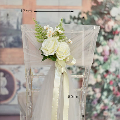 Wedding Aisle Chair Artificial Flowers with Ribbon