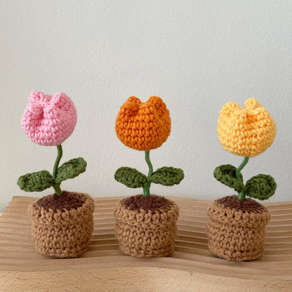 Finished Crochet Tulip Sunflower Small Potted Flower