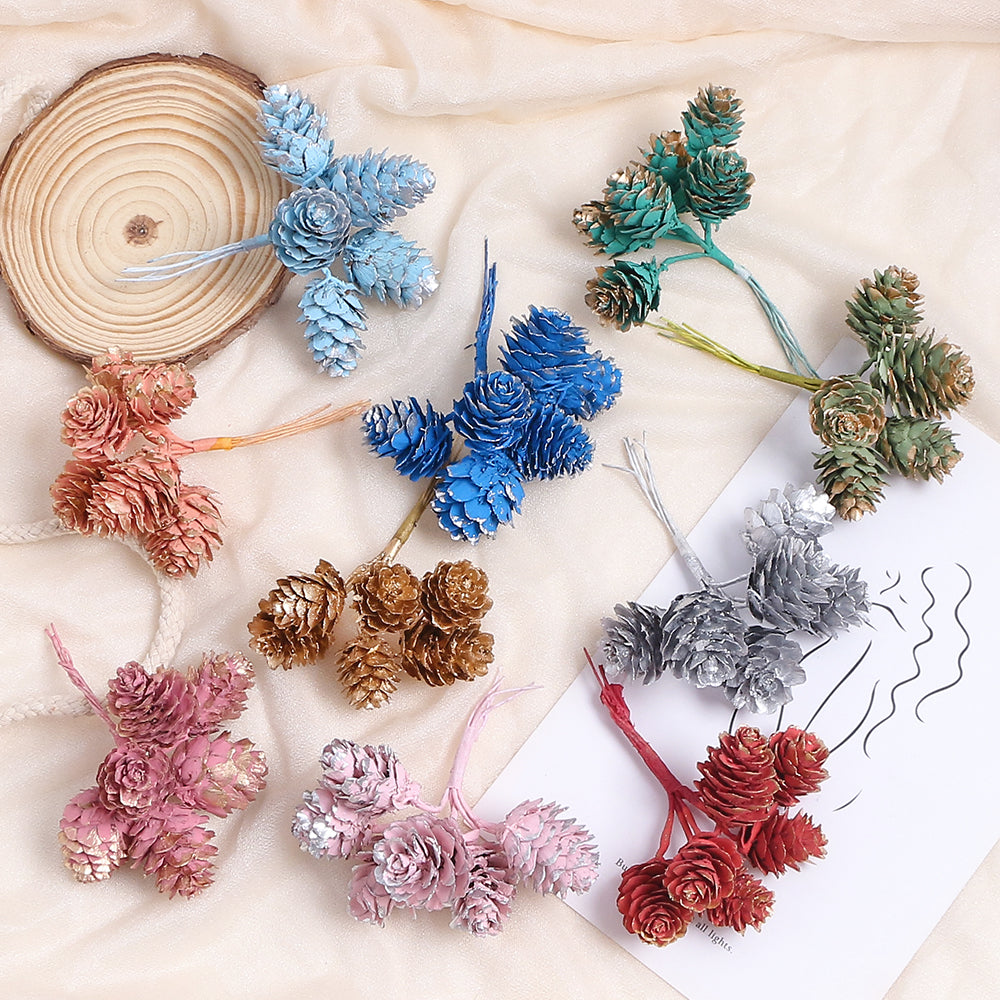 18pcs Artificial Pine Cone on Wire for Christmas Crafts