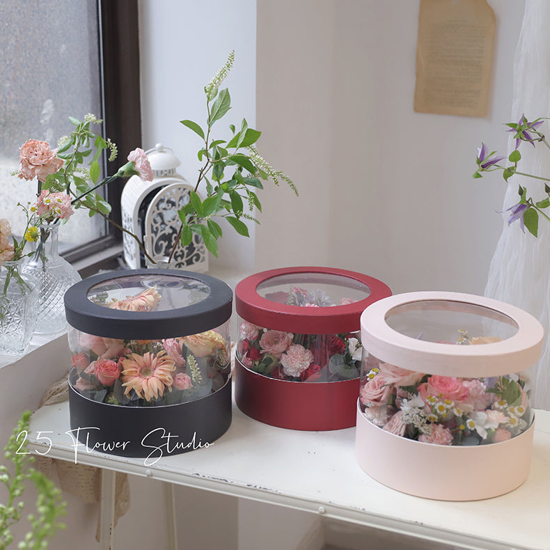 Round Floral Gift Box with Transparent Window