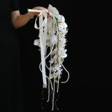 Load image into Gallery viewer, White Orchid Pearl Cascading Bridal Bouquet