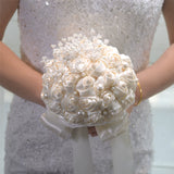 Load image into Gallery viewer, Satin Rose Bridal Bouquet with Pearl Accents