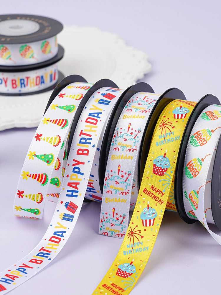 Happy Birthday Satin Ribbon (16mmx10Yd)